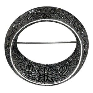 Vintage EMMONS Signed Flower Brushed Silver Tone Brooch Scarf Estate Pin Retro